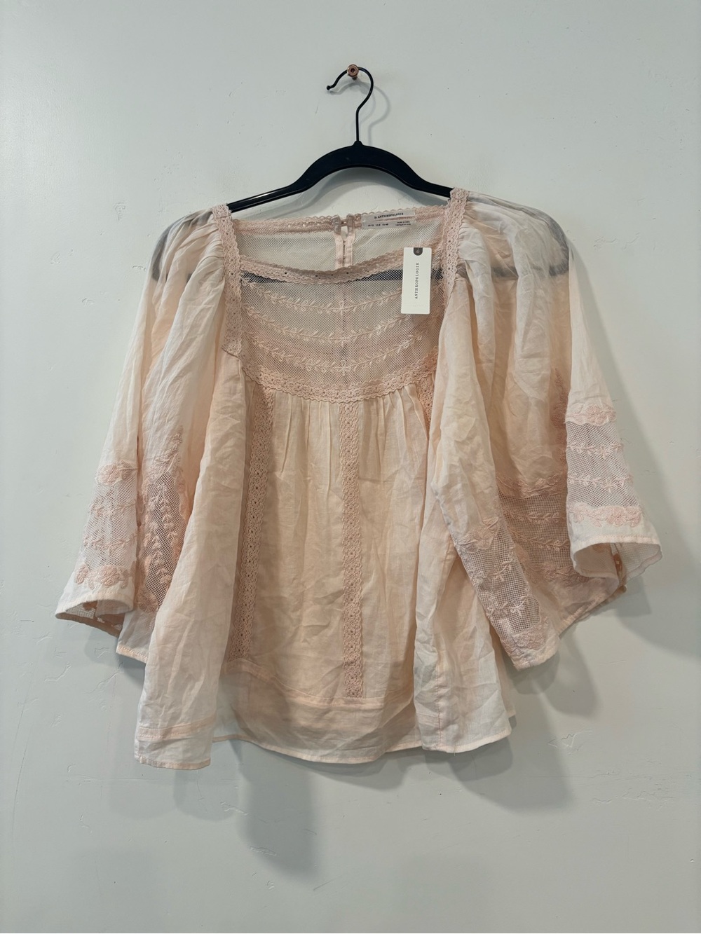 New Anthropologie Lace Mesh Embroidered Top Size 8 Boho Blouse Romantic Sheer